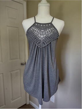 Bluetime Medium Gray Halter Crochet Boho Tank Women’s flowy Spaghetti Strap